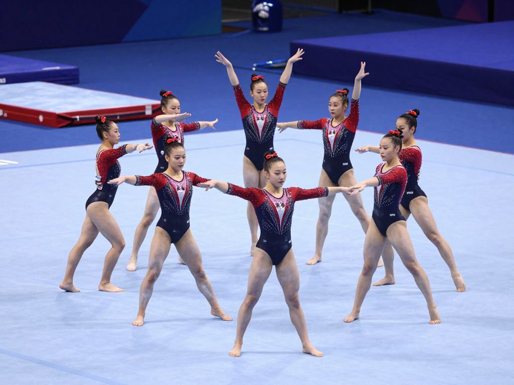 Collegiate gymnasts performing a routine at the University of Pennsylvania