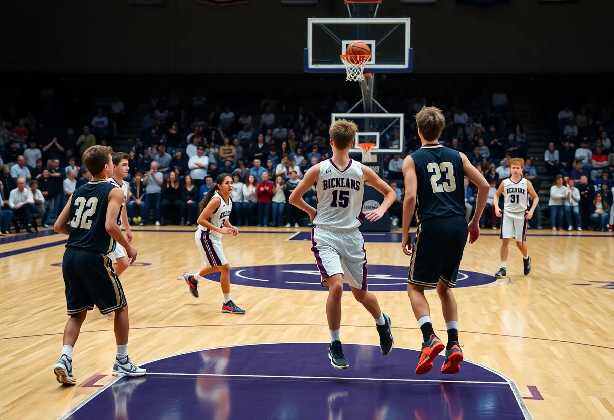 Players from Vaux Big Picture High School in a basketball game