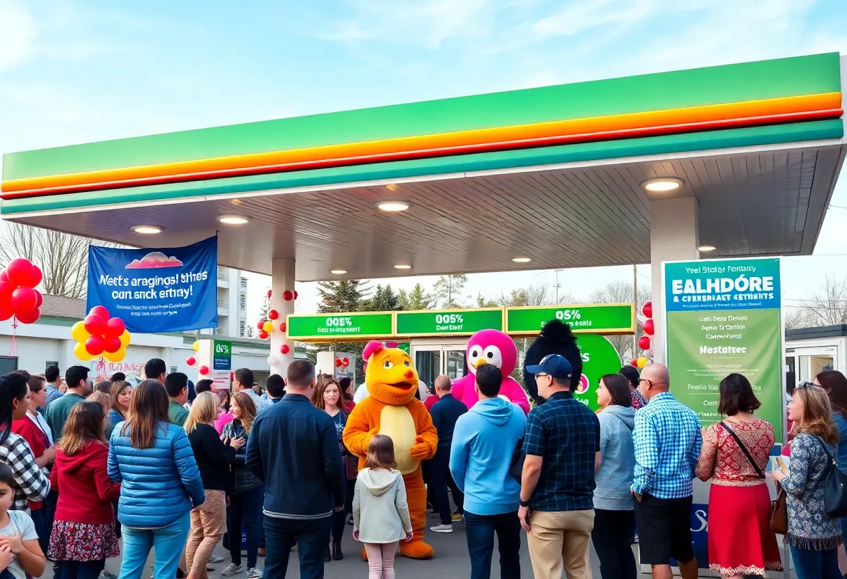 Community members celebrating the grand opening of Wawa's new gas station
