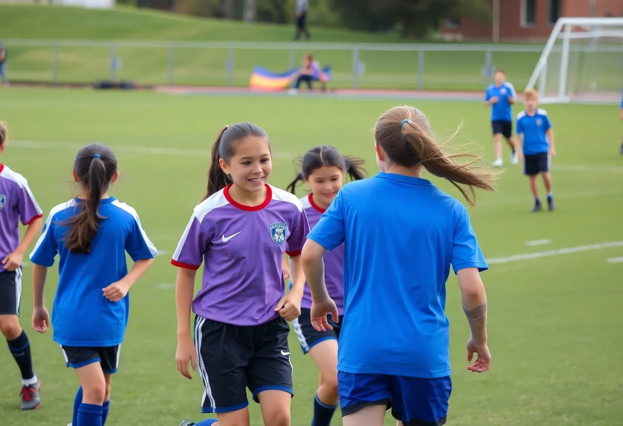 Players from Valley High School soccer team in action during a match.