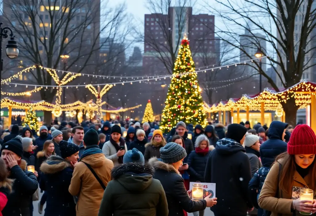 People celebrating the winter solstice in a Philadelphia park.