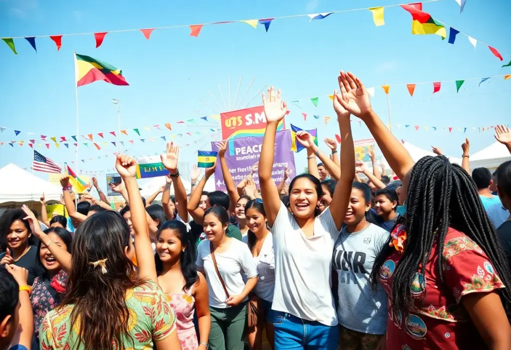 People celebrating at the World Peace Project event in Philadelphia