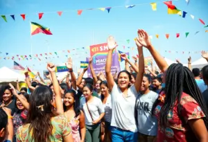 People celebrating at the World Peace Project event in Philadelphia