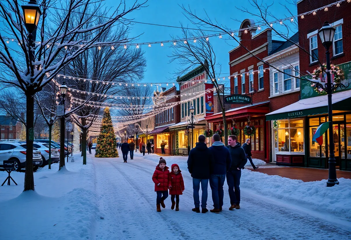 A festive scene of holiday lights in York, PA