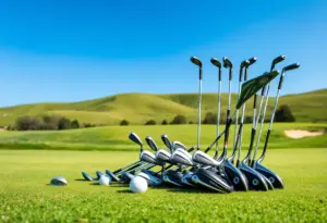 A selection of the best golf clubs from Golf Digest's 2024 Hot List displayed on a golf course.