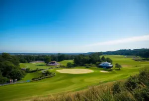 A beautiful golf course hosting a major golf event