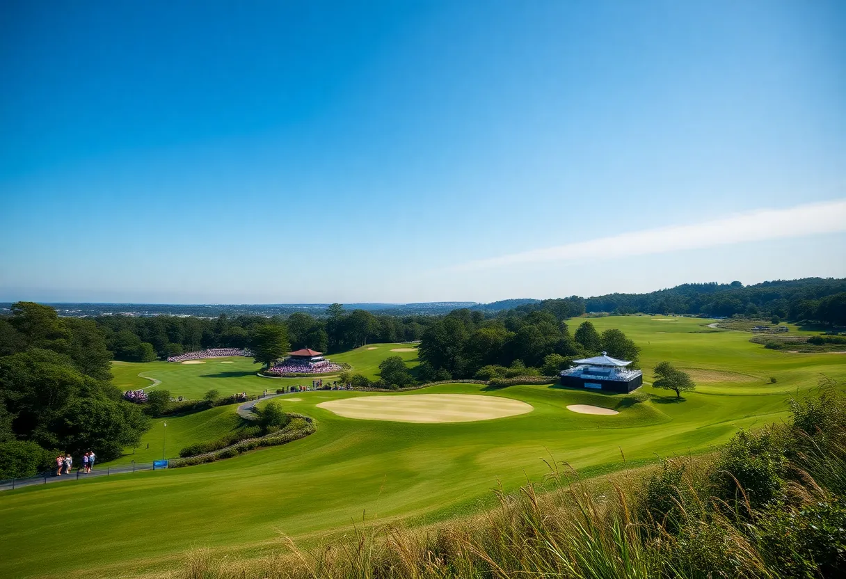 A beautiful golf course hosting a major golf event