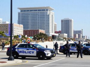 Cityscape of Atlantic City with police presence