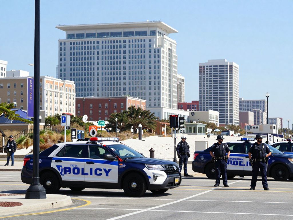 Cityscape of Atlantic City with police presence