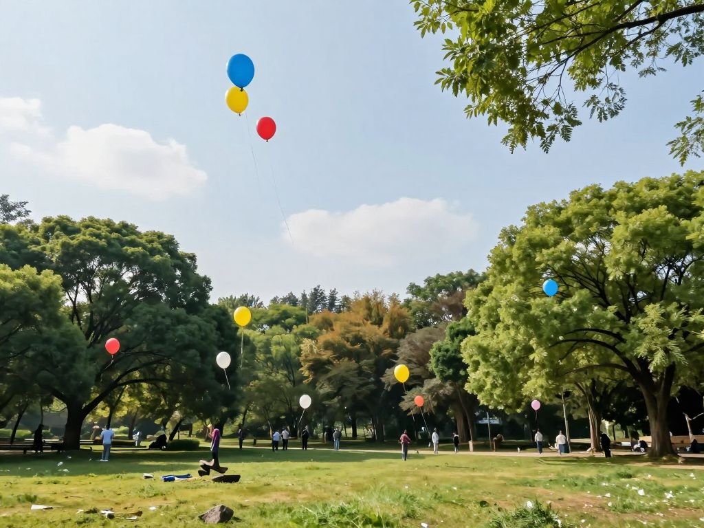 Balloons released into the sky during a remembrance event at Pleasant Hill Park.