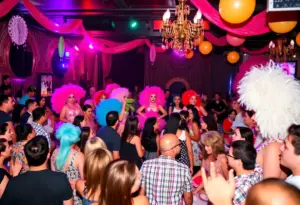 Audience enjoying a drag brunch performance at Punch Line Philly