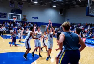 Action shot from a high school basketball game
