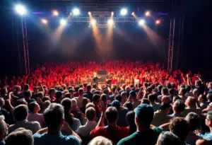 Audience enjoying a live concert with bright stage lights