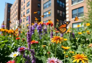 Colorful butterfly garden in urban Philadelphia with native plants