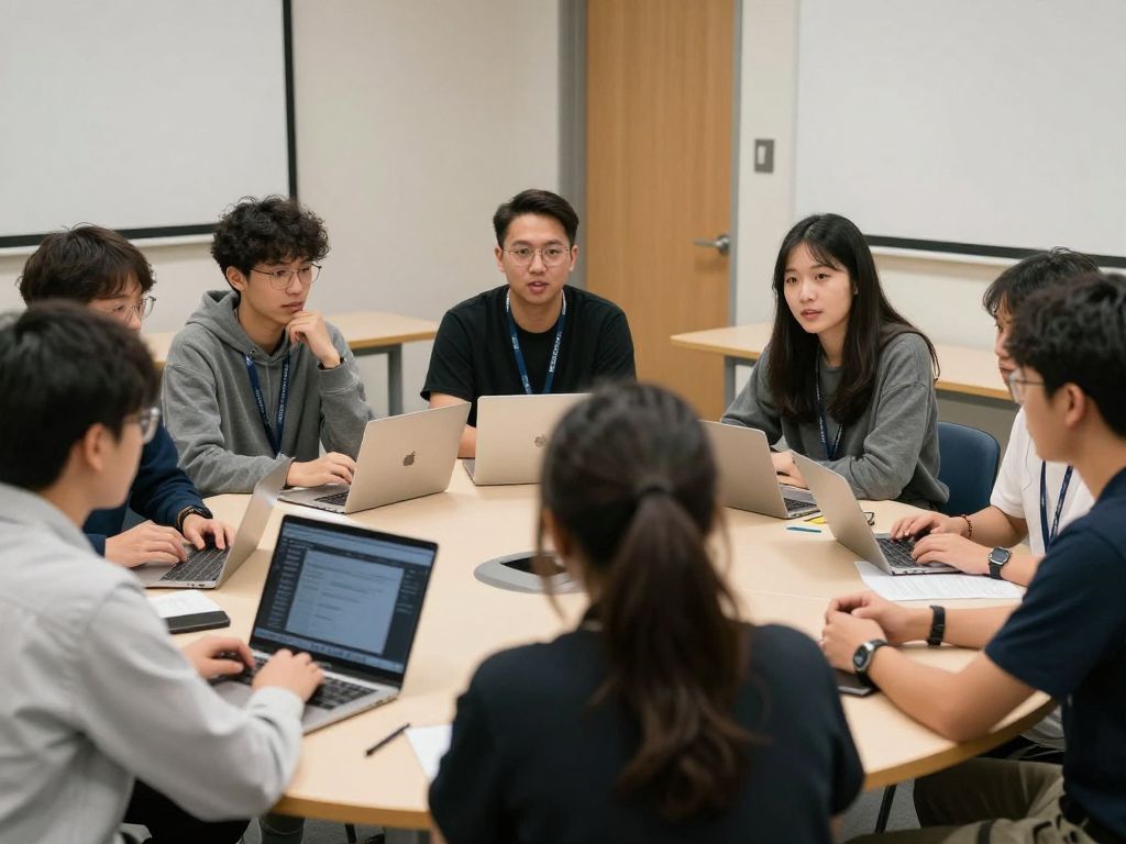 Students discussing Real-World Assets in a university environment.