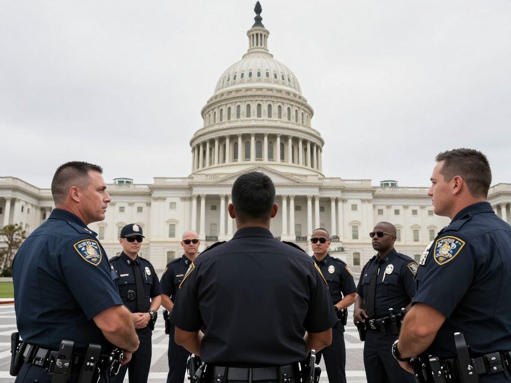 Law enforcement officers reflecting on their experiences outside the U.S. Capitol