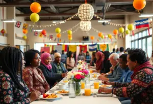 People gathered at the MLK Interfaith Breakfast in Chicago, celebrating community engagement.