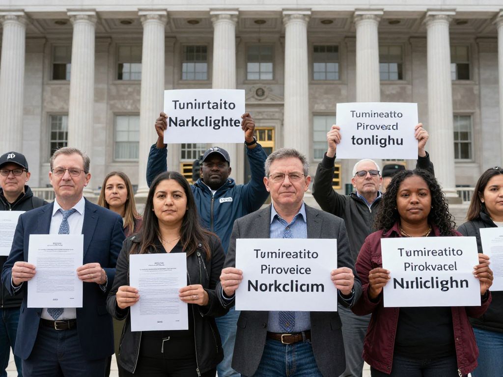 Citizens participating in a petition drive outside a government office.
