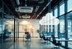 Modern networking technology in an office environment representing Comcast Business efforts in managed services.