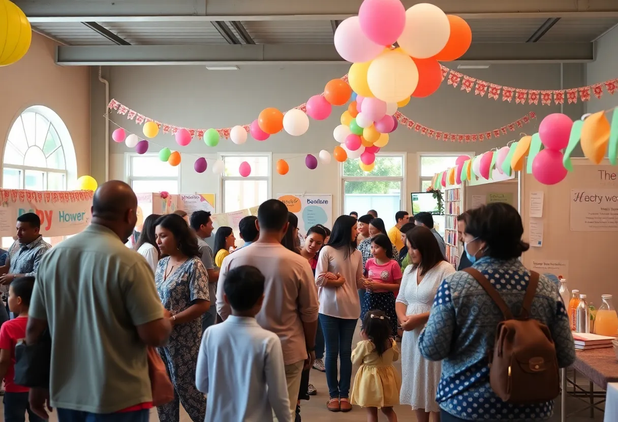 Families at a community baby shower event in North Philadelphia.