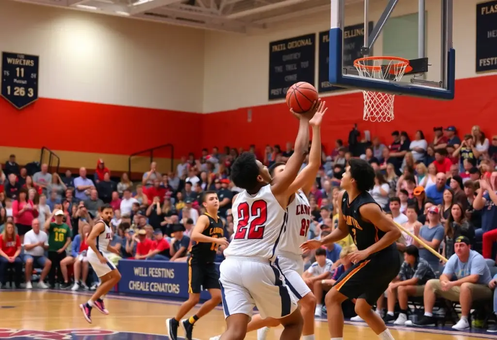 Coventry Christian High School boys basketball team celebrating their victory