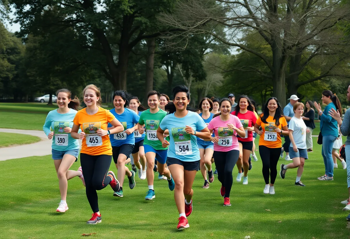 Participants in the Cupid's Chase 5K race at Neshaminy State Park