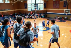 Student-athletes competing in a high school basketball game in the Diocese of Wilmington.
