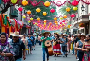 Scene from El Carnaval de Puebla showcasing vibrant celebrations and community members.