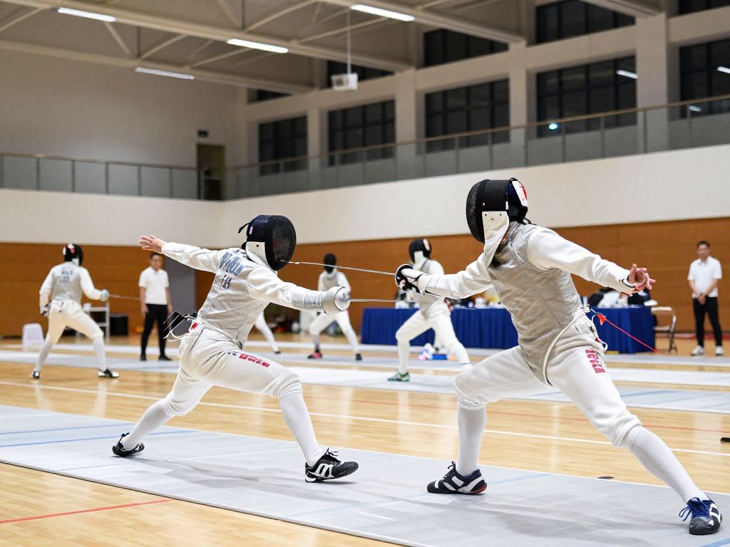 Collegiate fencers competing at the Dave Micahnik Penn Invitational