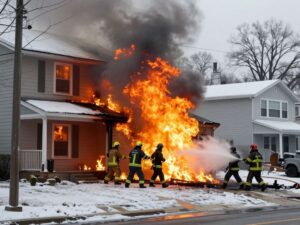 Firefighters battling a fire at a residential property in Northeast Philadelphia