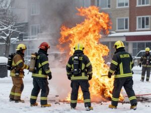 Firefighters responding to fires in cold weather