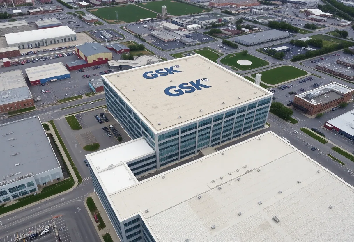 Aerial view of the former GSK office building at Navy Yard in Philadelphia