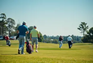 A golfer arriving at a golf course with delivered clubs