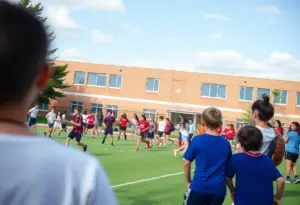 Students participating in various sports at Haddonfield High School athletic event