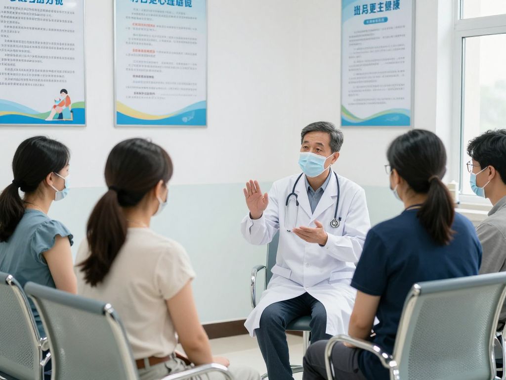 Healthcare professional discussing flu vaccination with patients