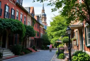 Historic architecture in Philadelphia with colonial and Victorian styles