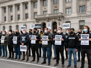 Activists forming a blockade outside the ICE facility in Center City Philadelphia.