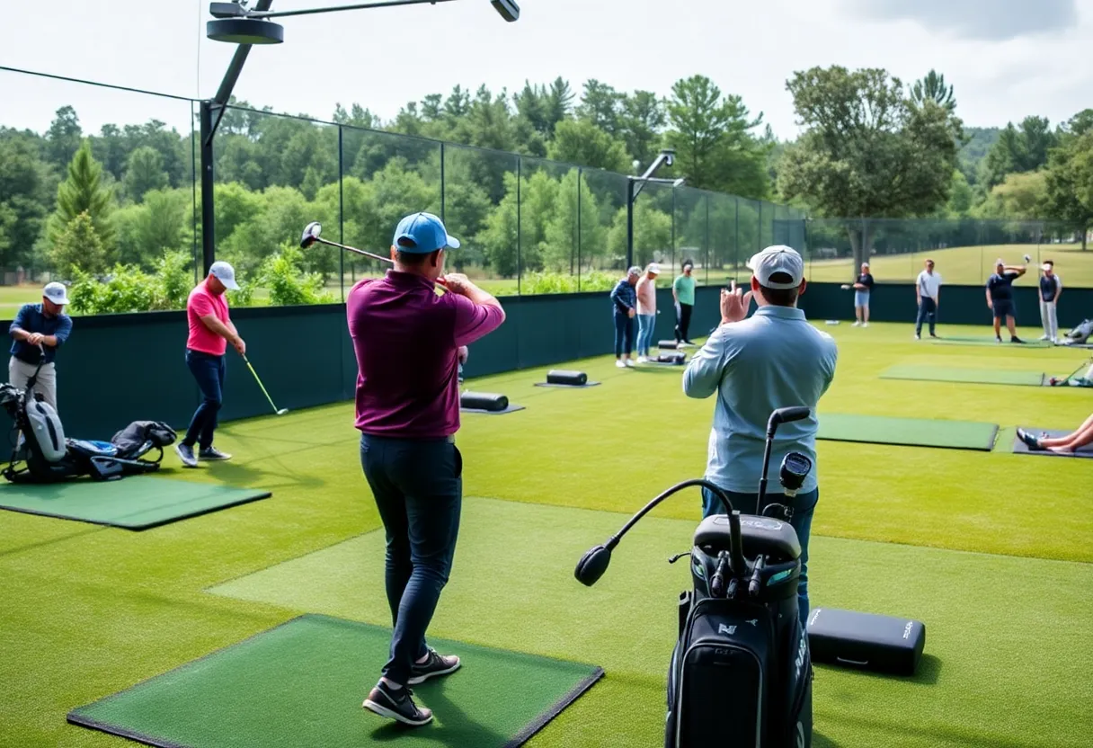 Golfers practicing at Imagen Golf facility in Langhorne, Pennsylvania