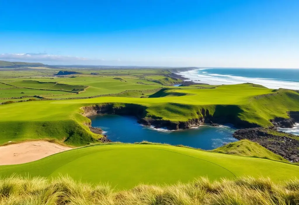 Golf player on an Irish coastal golf course