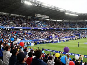 Fans celebrating Indiana University football's national championship victory