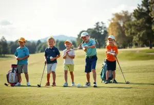 Children participating in junior golf activities on the course.