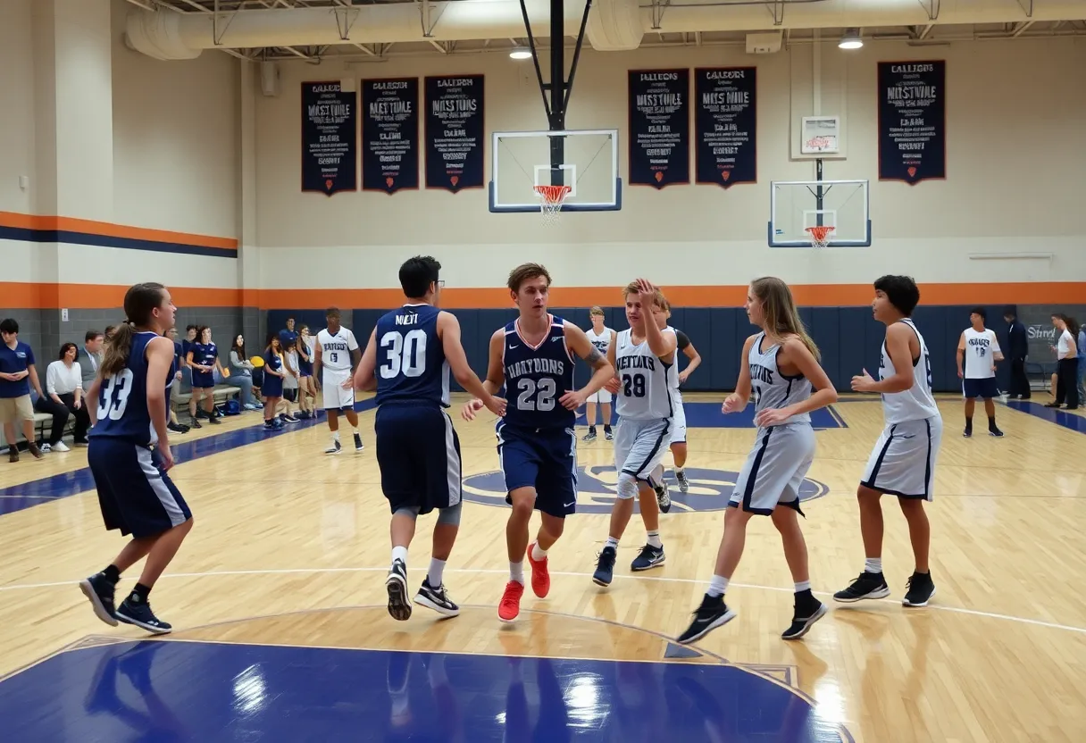 Kimberton Waldorf basketball players in action against Solebury Spartans