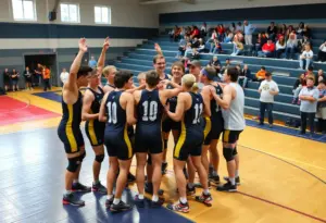Knoch High School girls wrestling team celebrating after a tournament.