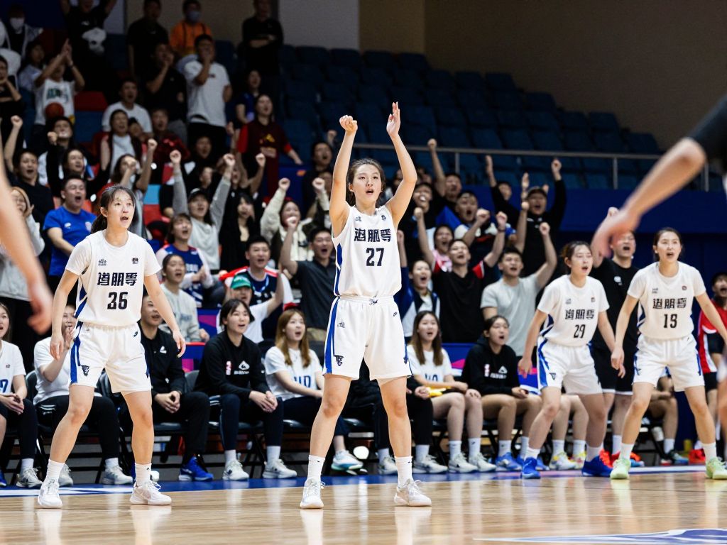 Women's basketball players competing in a game