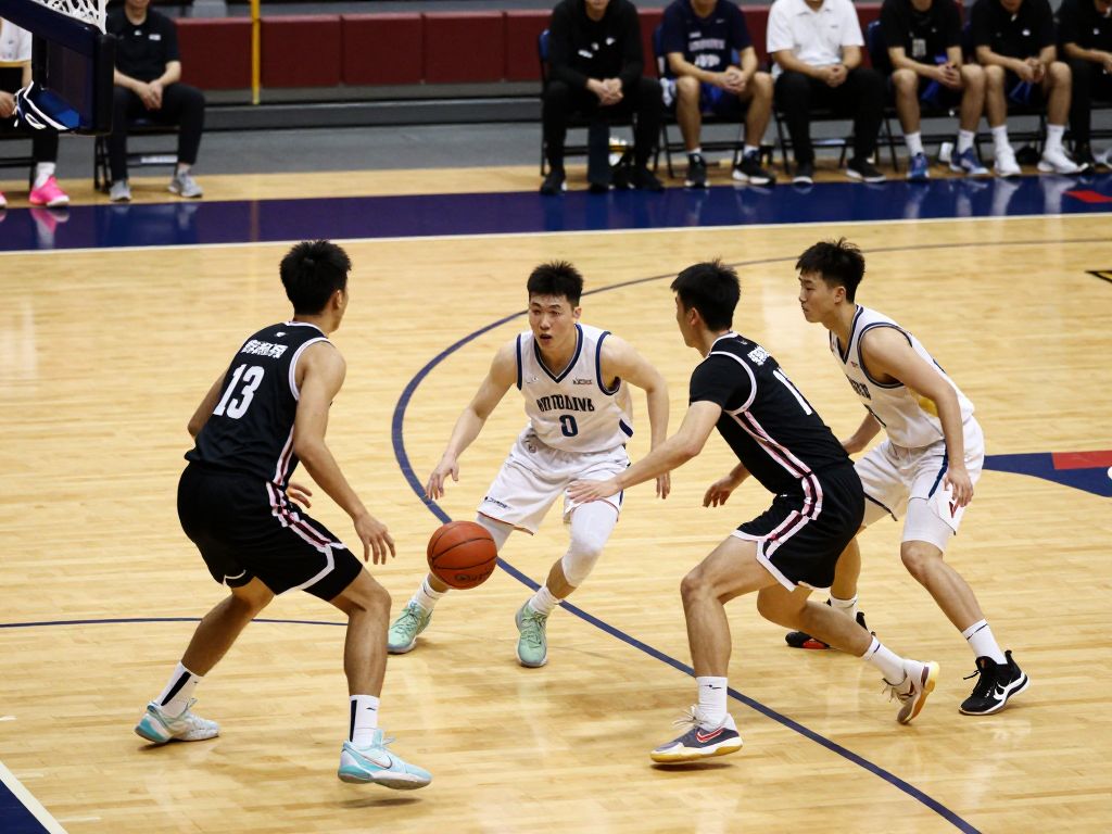 La Salle basketball team competing against George Washington