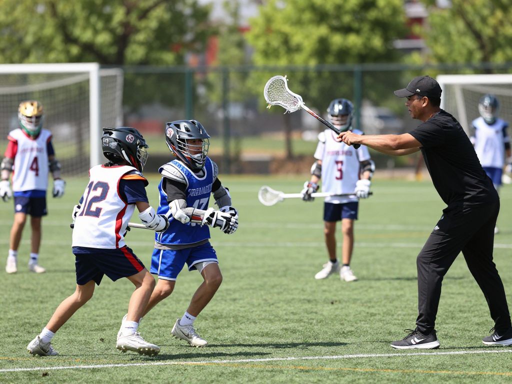 Youth players practicing lacrosse skills at Wilmington University