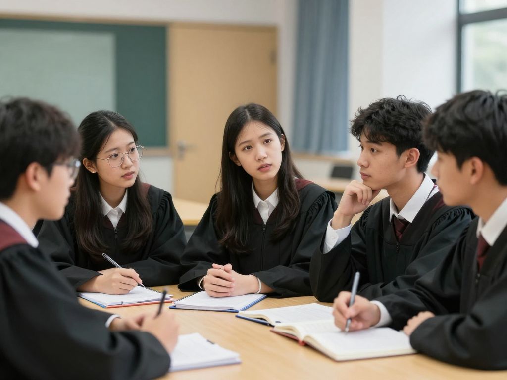 Students at a law school discussing accelerated job recruitment