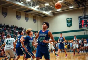 Players competing in a high school basketball game in the Lehigh Valley