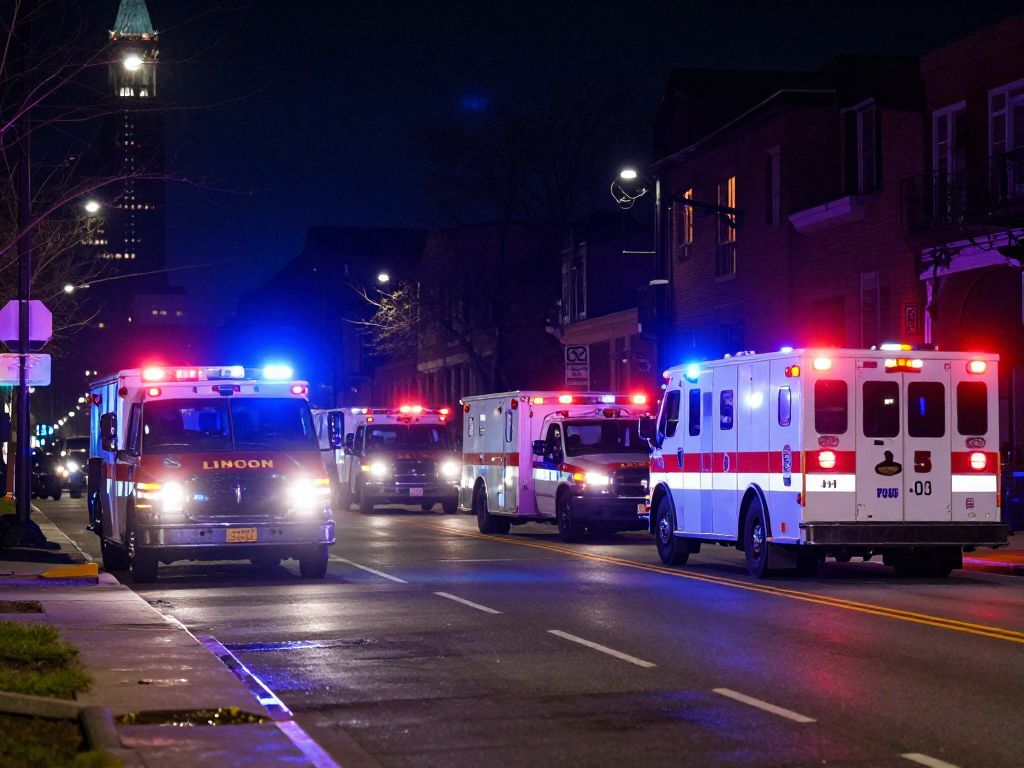 Emergency response vehicles at a crash site on Lincoln Drive, Philadelphia
