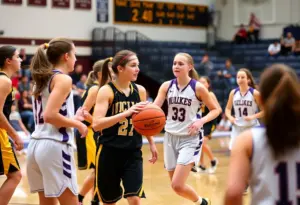 MaST Community Charter School III girls' basketball team in action during a game.